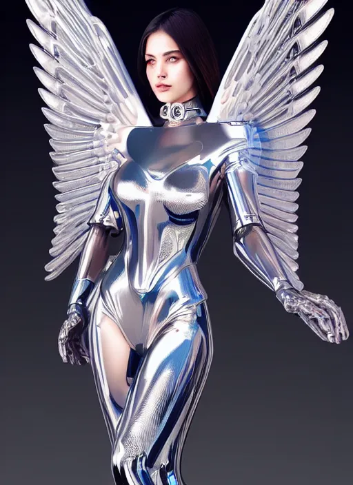 Prompt: photo of a gorgeous mechanical angel woman with long crystal wings, science fiction in the style of stefan kostic, realistic, sharp focus, 8 k high definition, insanely detailed, intricate, elegant, art by stanley lau and artgerm