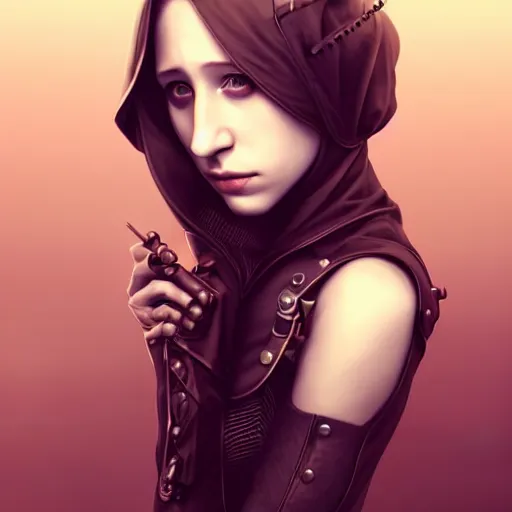 Image similar to in the style of halim ghodbane, artgerm, beautiful taissa farmiga, steampunk, elegant pose, middle shot waist up, symmetrical face symmetrical eyes, cinematic lighting, detailed realistic eyes, short neck, insanely detailed and intricate elegant