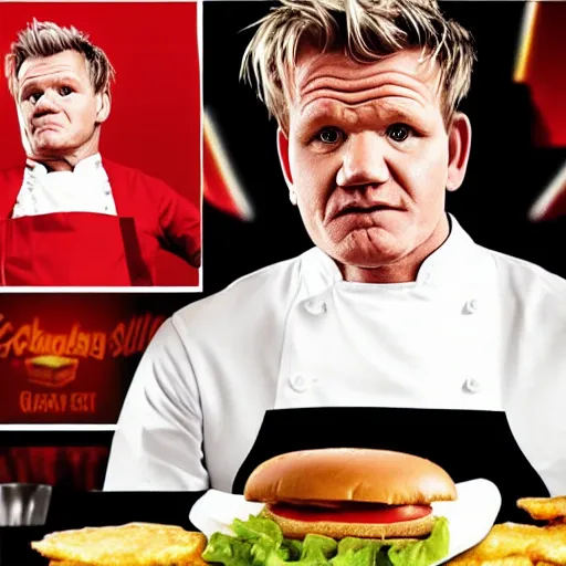 Image similar to gordon ramsay beating the burger king to death