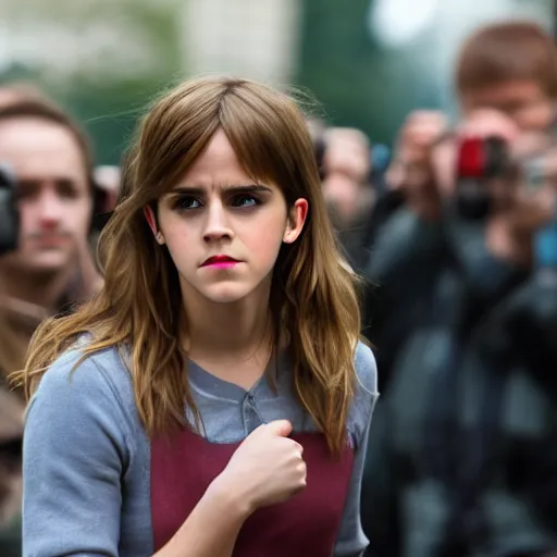 Prompt: Emma Watson angry ,40 mm, 1/100 sec, f/2.8, ISO 800