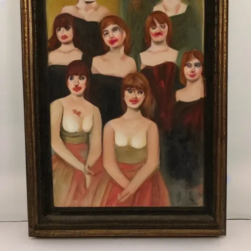 Prompt: Oil painting of a group of creepy young ladies