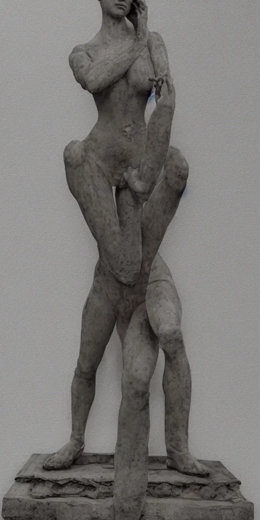 Prompt: detailed photo of old concrete patina statue of most famous woman, full body portrait, various bending poses, photorealism, intricate detail, museum diffuse lighting