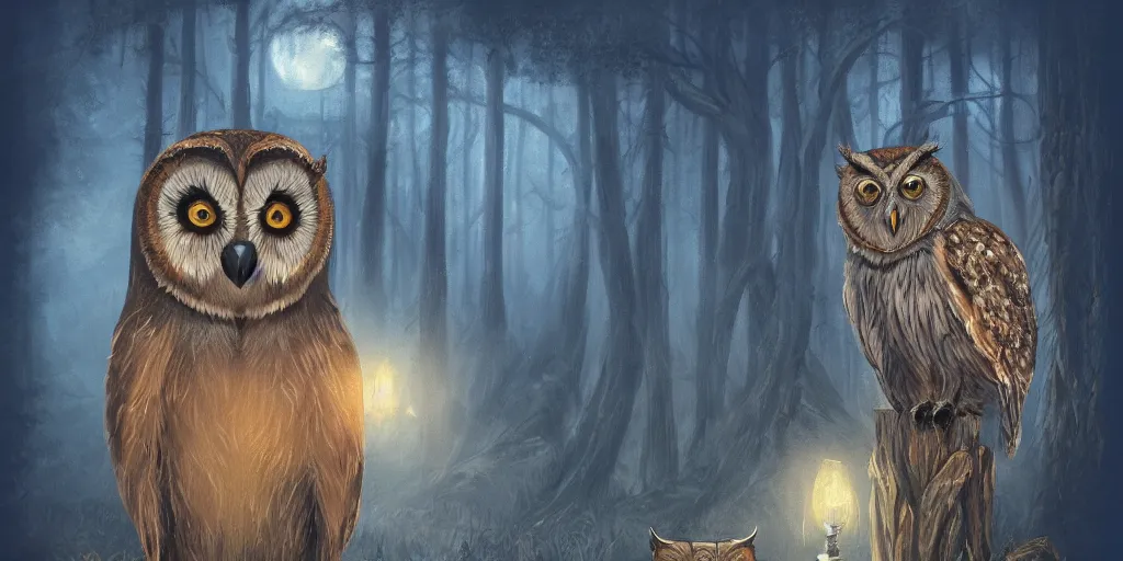 Prompt: an owl and bear hybrid, vintage disney, golden hour lighting, Gothic ,Fantasy style, serene, quiet, light, calm, subtle, peaceful, Photorealistic, Award Winning, Trending on ArtStation, Detailed