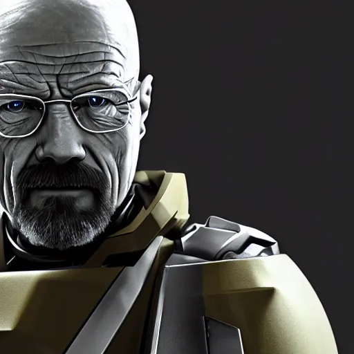 Prompt: Walter White in cybernetic battle armour with shields, 4k octane render, highly detailed, concept art