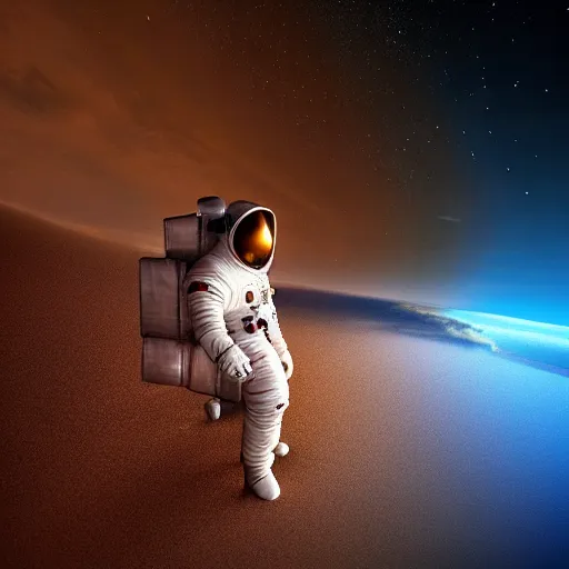 Image similar to an astronaut relaxing on the beach, dramatic lighting, cinematic, extremly high detail, photorealistic, cinematic lighting, nasa footage