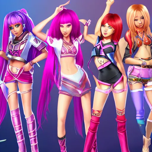 Image similar to black pink girl band as mobile legends heroes, character design, 8 k, high definition, highly detailed, photo - realistic