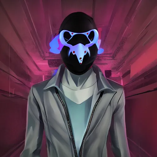 Prompt: detailed guy with mask made in persona style highly detailed high quality, 8k, smooth, art, art, detailed face, sharp focus, beautiful scene, neon,