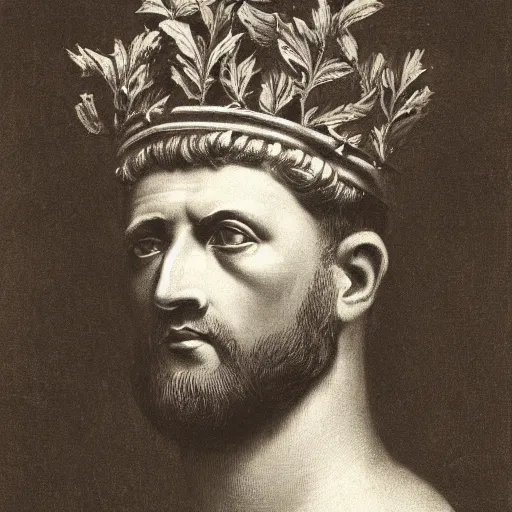 Prompt: a portrait of the head of a roman emperor with a crown of laurels ( c. 1 8 8 0 - 1 8 9 2 ) drawing in high resolution by otto eerelman