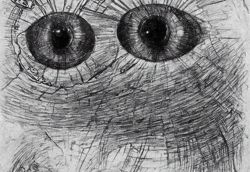 Prompt: very detailed sketch of a cosmic mystic eye by leonardo davinci