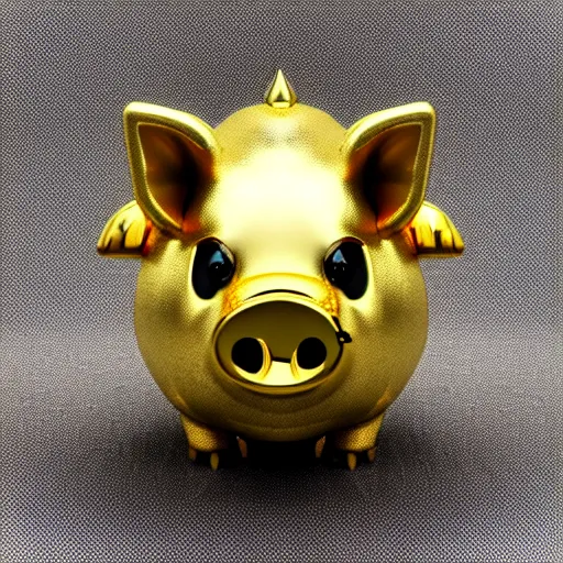 Image similar to cute gold pig symbol with a coin in it's mouth : : ornate, dynamic, particulate, intricate, elegant, highly detailed, centered, artstation, smooth, sharp focus, octane render, 3 d