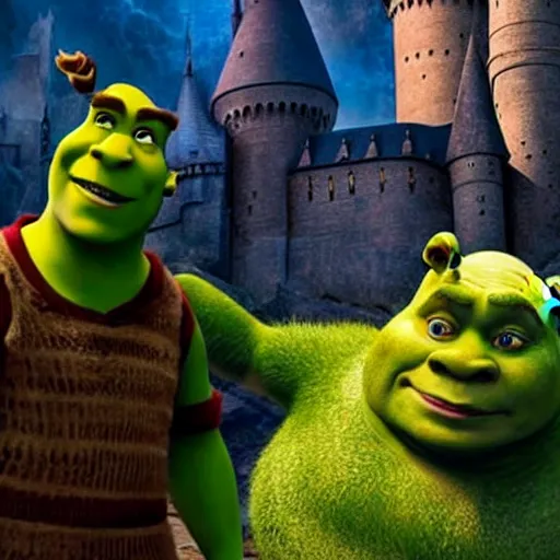 Prompt: shrek in the movie harry potter and the philosopher's stone 8 k