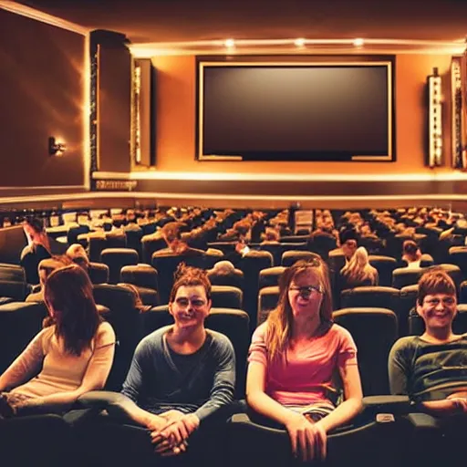 Prompt: “young people watch cinema in large hall realistic 4K”