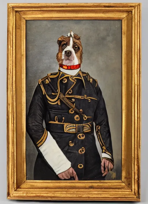 Image similar to an oil portrait of a dog dressed as a 1 9 th century german general