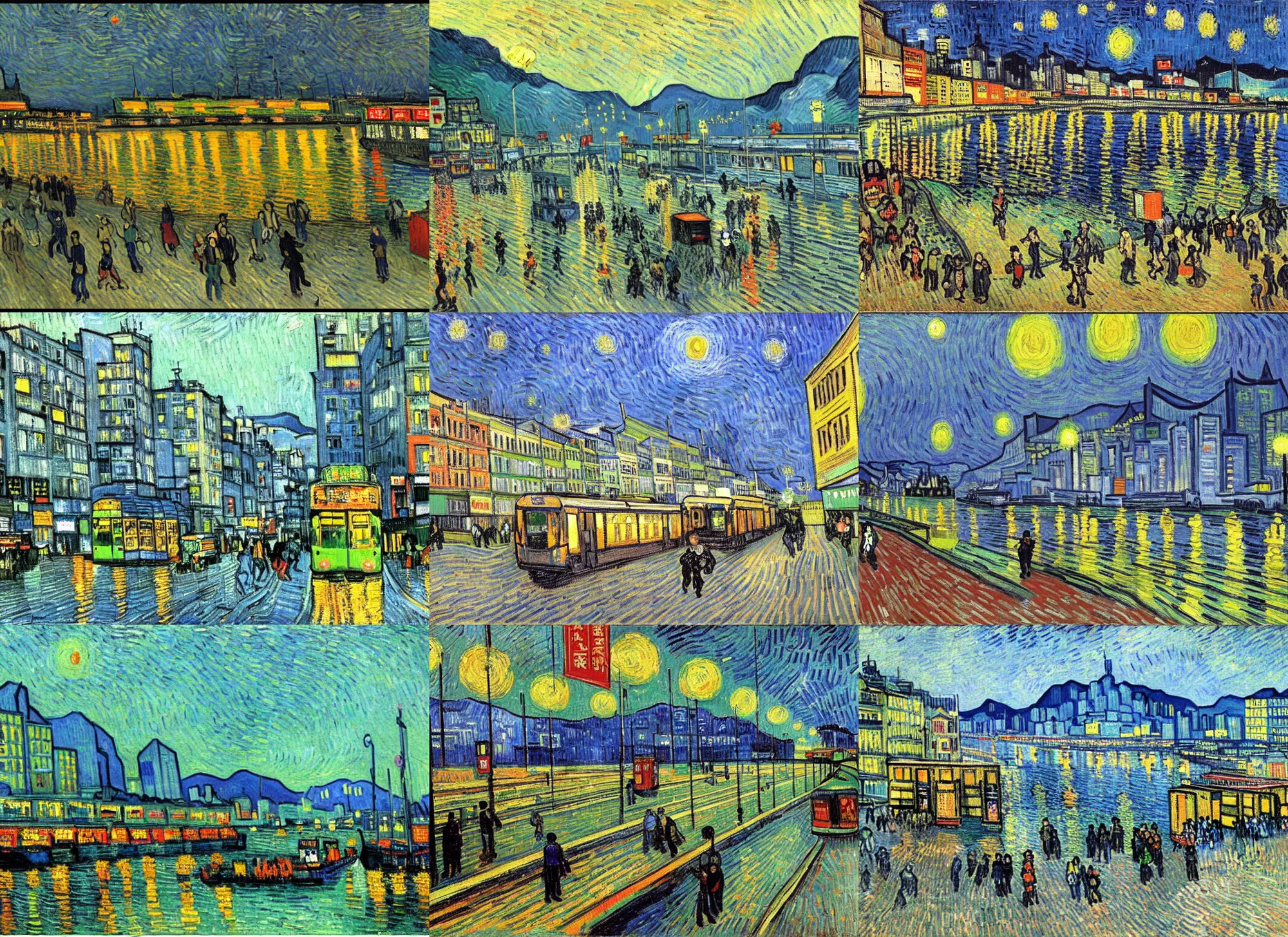 Prompt: the hong kong mtr, modern city, painting by vincent van gogh, post impressionism