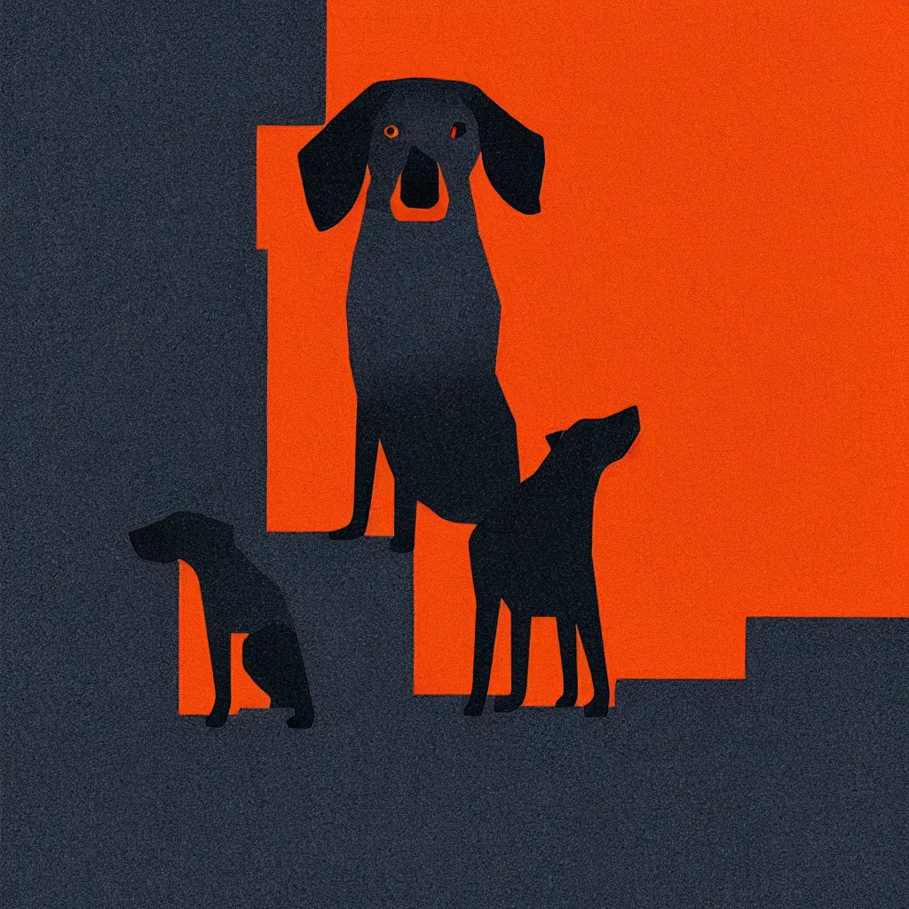 Image similar to lol sarcastic dog meme, mads berg, karolis strautniekas, film noir, stippled light, dramatic lighting, editorial illustration, detailed, fine texture, matte print, art deco, brutalism, dark blue + dark orange, red, black, ( ( habitat 6 7 background ) )