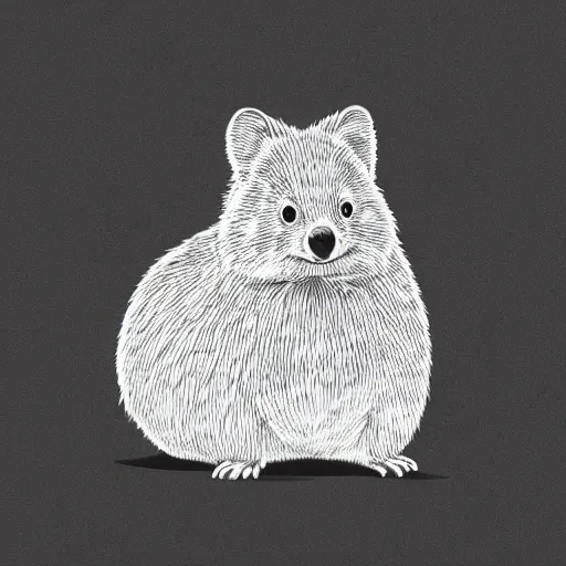 Image similar to portrait of a happy quokka, mcu, drawn with a single line, line drawing, art, minimalist, continuous line drawing, sakura pigma micron, white background, negative space, vector,,