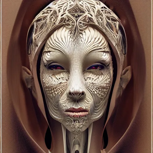 Image similar to beatifull frontal portrait of a woman, biomechanical sculpture, fractal, intricate, elegant, highly detailed, ornate, elegant , luxury, beautifully lit, ray trace in the style of Gerald Brom and James gurney