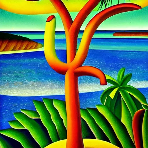 Image similar to a ultradetailed beautiful painting of amazonas beach by tarsila do amaral, major arcana mason sparkles sky, dougherty patrick, trending on artstation, mediterranean, palm trees, light sparkles, major arcana sky, sharp focus, soft light