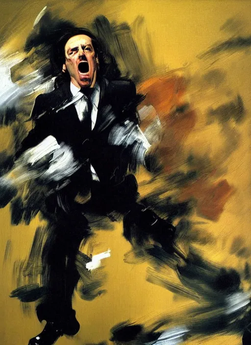 Prompt: saul goodman, screaming, painting by phil hale, francisco goya,'action lines '!!!, graphic style, visible brushstrokes, motion blur, blurry