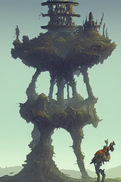 Prompt: the tower at the center of the universe. the walker roams the lands of dreams nearby, centered median photoshop filter cutout vector behance artgem hd jesper ejsing!