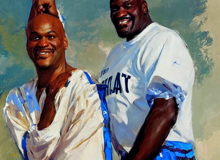 Image similar to a highly detailed beautiful portrait of shaq wearing a maid costume, by gregory manchess, james gurney, james jean