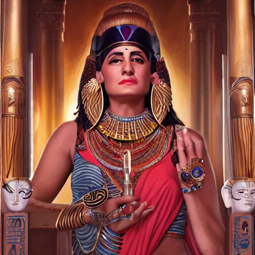 Image similar to a detailed fantasy character portrait of om kalthoum as egyptian goddess of music by lauri blank, artgerm, evelyn de morgan, 8K, 50mm lens