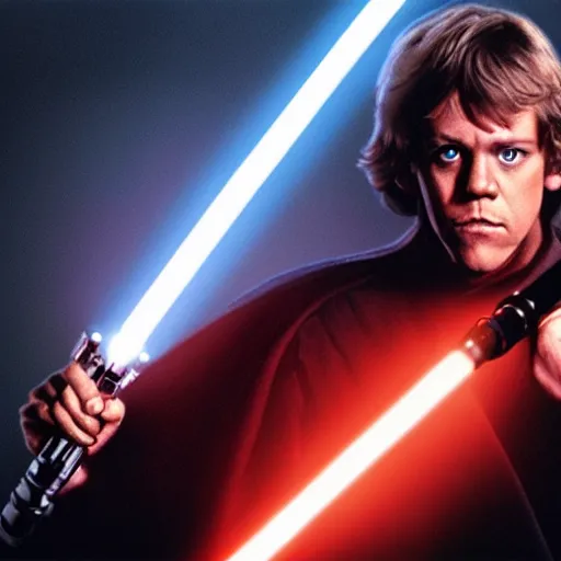 Prompt: Luke Skywalker wielding a lightsaber