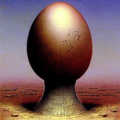 Prompt: egg humpty dumpty front view by by luis royo and wayne barlowe, beksinski