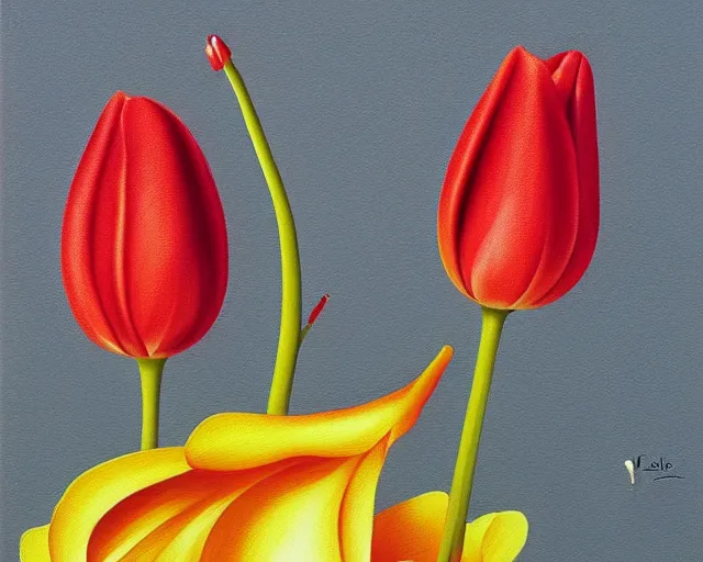 Image similar to rule of thirds the tulip, an ultrafine detailed painting by rafal olbinski, behance contest winner, pop surrealism, detailed painting, very detailed, minimalist, skeuomorphic, airbrush art