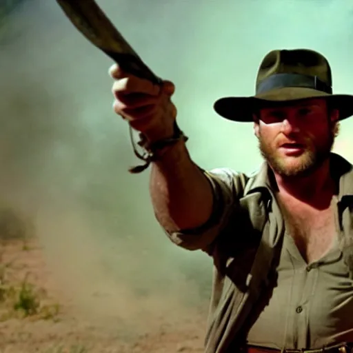 Image similar to Seth Rogen as indiana jones in raiders of the lost ark, 8k resolution, full HD, cinematic lighting, award winning, anatomically correct