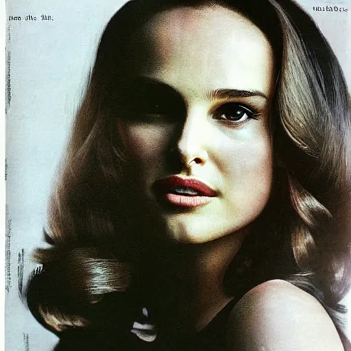 Prompt: “Natalie Portman portrait, color vintage magazine illustration 1950”