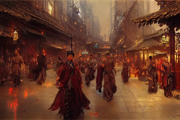 Image similar to wuxia, steampunk city, painting by gaston bussiere, craig mullins, j. c. leyendecker