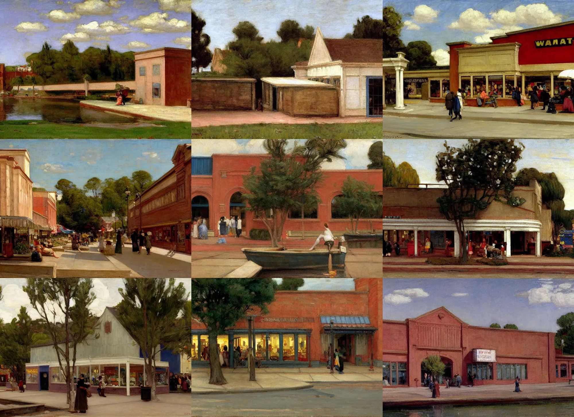 Prompt: A Walmart painted by John William Waterhouse and Edward Hopper. HD