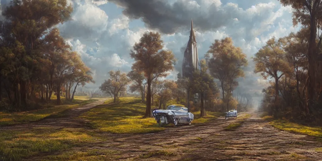 Image similar to I've a feeling we're not in Kansas anymore, cinematic lighting, detailed oil painting, hyperrealistic, 8k