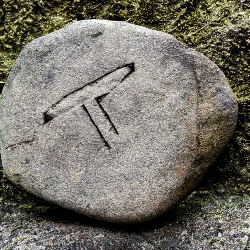 Prompt: photograph of a / rune stone / with inscription