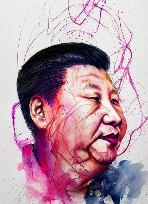 Image similar to xi jinping by agnes cecile, luminous design, pastel colours, ink drips, autumn lights