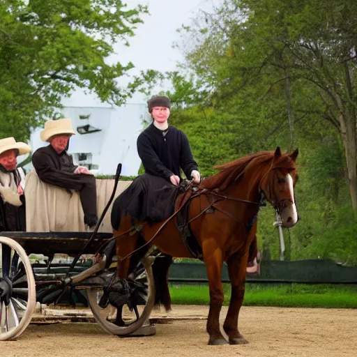 Prompt: amish mark zuckerberg riding a horse and buggy