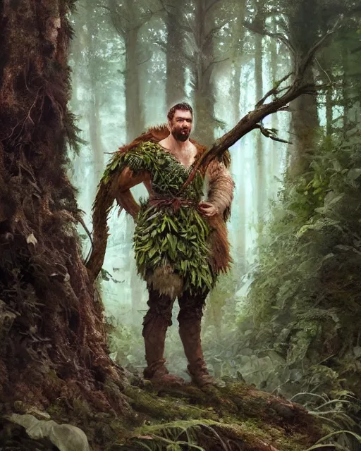 Prompt: Portrait male Druid warrior in a forest, wood branch moss plants mushrooms, artgerm, andrei riabovitchev, nuri iyem, james gurney, james jean, greg rutkowski, highly detailed, soft lighting 8k resolution