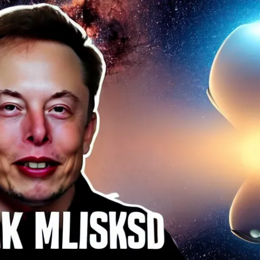 Image similar to a youtube thumbnail showing elon musk's face on an alien body in the middle of space, earth is behind them, hyper realistic, super detailed.