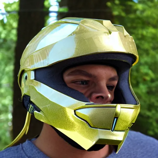 Prompt: Halo spartan helmet, golden visor, reflective