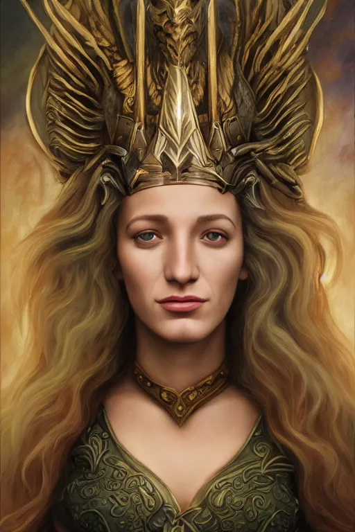 Prompt: A fantasy book style portrait painting of a hybrid, Blake Lively, Anya_Taylor-Joy, Cory Chase, as a Mystical Valkyrie, Anubis-Reptilian, Atlantean Warrior, François Boucher, Oil Painting, unreal 5, DAZ, hyperrealistic, octane render, Regal, Refined, Detailed Digital Art, RPG portrait, William-Adolphe Bouguereau, Michael Cheval, Walt Disney (1937), Steampunk, Volumetric Golden dappled dynamic lighting, Highly Detailed, Cinematic Lighting, Unreal Engine, 8k, HD