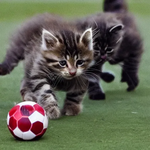 Image similar to kittens attack players during soccer game