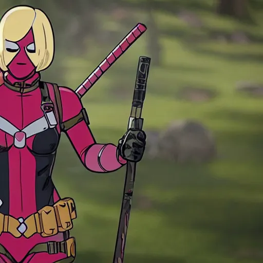 Image similar to A still of Gwenpool in Deadpool 3 (2023)