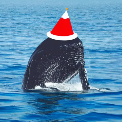 Image similar to photo of a whale in the ocean wearing a party hat