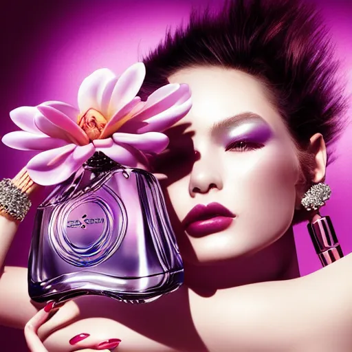 Prompt: fragrance packshot by hajime sorayama, highly detailed, vibrant colors