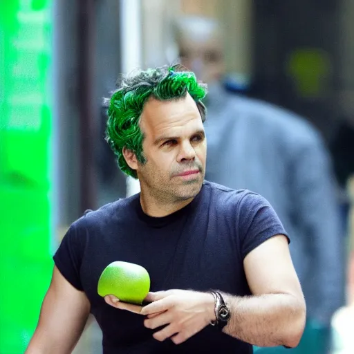 Prompt: mark ruffalo as a green apple
