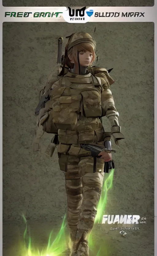 Prompt: girl, trading card front, soldier clothing, combat gear, realistic anatomy, blender 3d, by ufotable studio, green screen, volumetric lightning