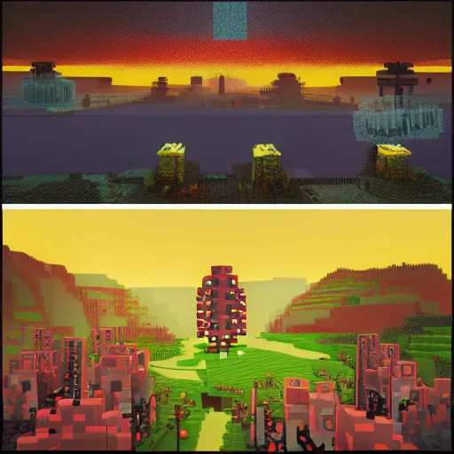 Prompt: minecraft, style of simon stalenhag