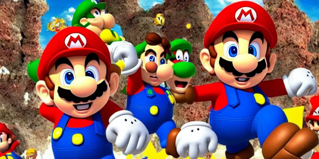 Image similar to Still of Super Mario Brothers movie adaptation in the style of Michael Bay cinematic, technicolor, intense, fantasy