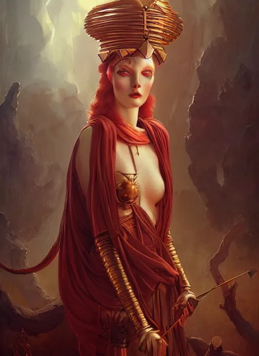 Prompt: portrait of redheaded cassandra the trojan prophetess, by bogdan rezunenko and denys tsiperko and tom bagshaw, magic realism